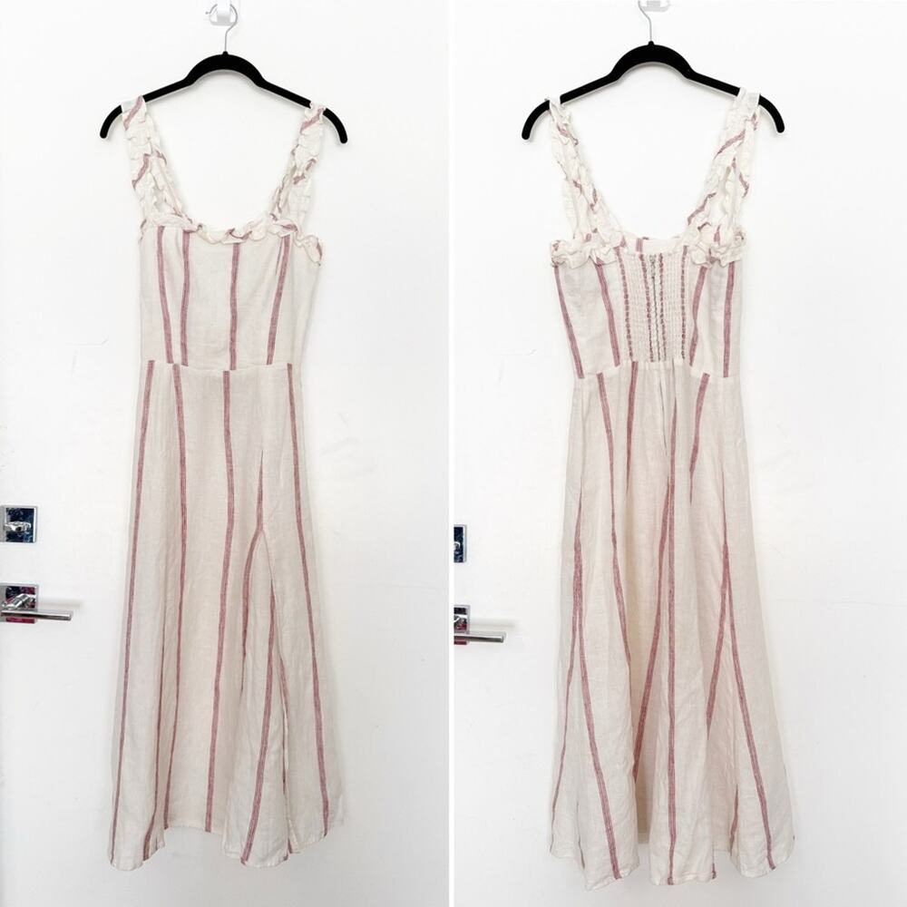 Reformation Lavender Midi Dress Sleeveless Red Stripe 100% Linen Size 4 - Picture 5 of 8